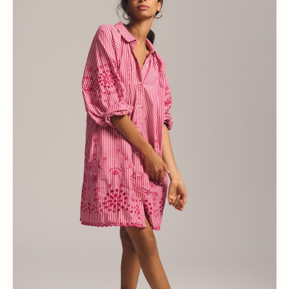 Scotch & Soda Fuchsia Stripe Embroidered Shirt Dress, NWT, Sz 38 (US 8)